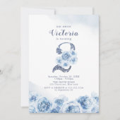 Elegant glitter script blue floral 2de verjaardag kaart (Voorkant)