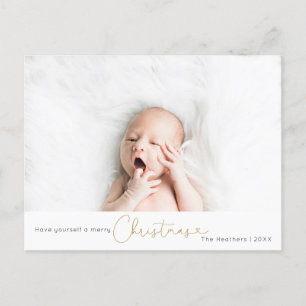 Elegant Glitter Script Kerstfeestdag Foto Briefkaart
