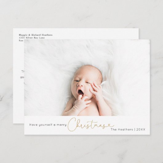 Elegant Glitter Script Kerstfeestdag Foto Briefkaart (Voorkant / Achterkant)