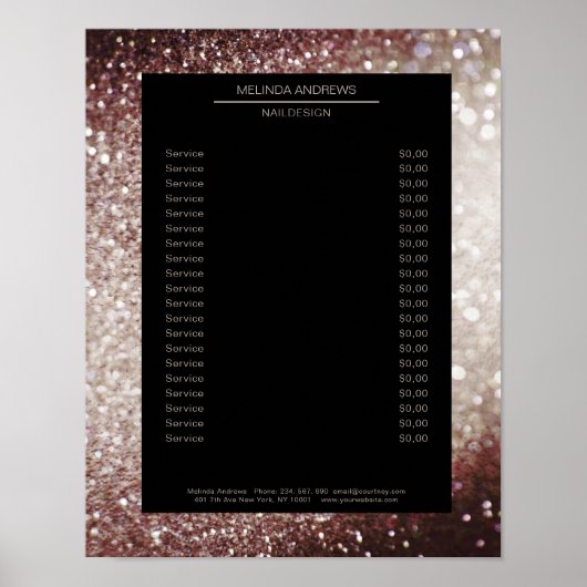 Elegant Glitter Silber Braun Preisliste Poster (Voorkant)