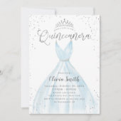 Elegant glitter Silver Blauw jurk Quinceañera Kaart (Voorkant)