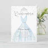 Elegant glitter Silver Blauw jurk Quinceañera Kaart (Staand voorkant)