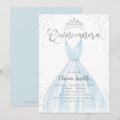 Elegant glitter Silver Blauw jurk Quinceañera Kaart (Voorkant / Achterkant)