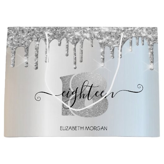 Elegant Glitter Silver Drips 18e verjaardag Groot Cadeauzakje (Voorkant)