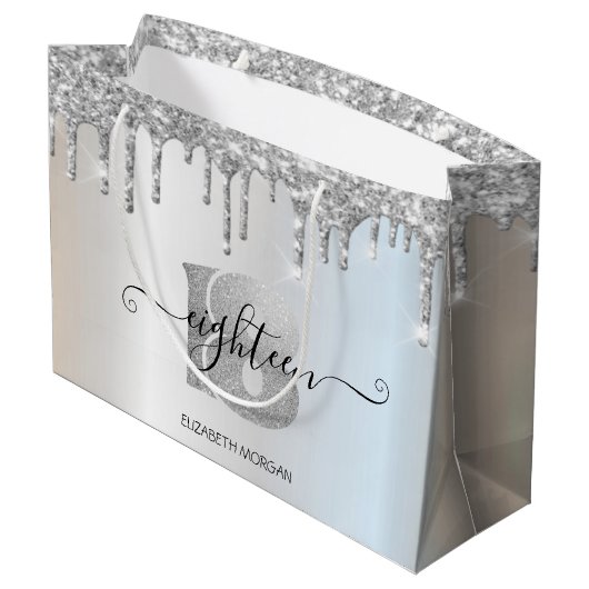 Elegant Glitter Silver Drips 18e verjaardag Groot Cadeauzakje (Achterkant Gekanteld)