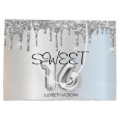 Elegant Glitter Silver Drips Sweet 16 Groot Cadeauzakje (Achterkant)
