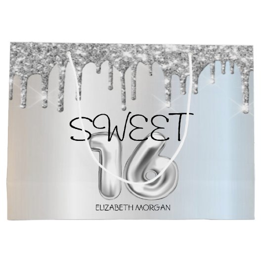 Elegant Glitter Silver Drips Sweet 16 Groot Cadeauzakje (Achterkant)
