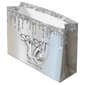 Elegant Glitter Silver Drips Sweet 16 Groot Cadeauzakje (Achterkant Gekanteld)