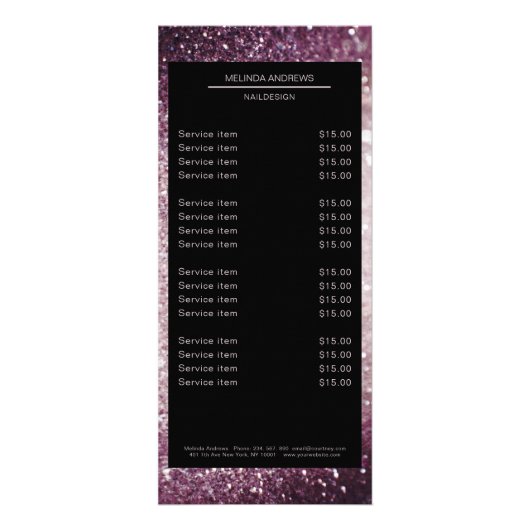 Elegant Glitter Silver Lila Pricelist Poster Reclamekaart (Voorkant)