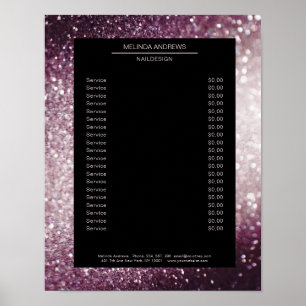 Elegant Glitter Silver Paars Price List Poster
