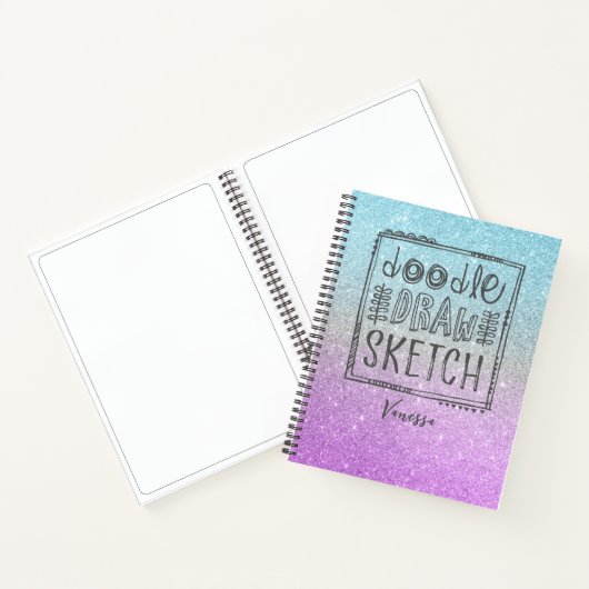 Elegant Glitter Sketchbook Paars Blue Notitieboek (Binnen)