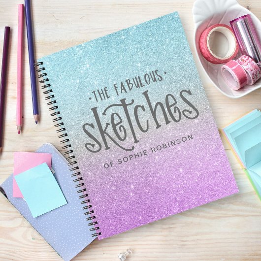 Elegant Glitter Sketchbook Paars Blue Notitieboek