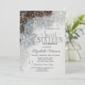 Elegant Glitter Snowflakes Pine Cones Sweet 16 Kaart (Staand voorkant)