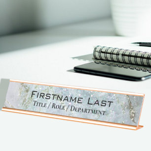 Elegant Glitter Sparkle Marble Custom Name Deuror  Bureau Naambordje