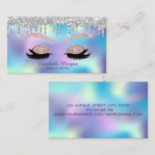 Elegant Glitter steekt faux Lashes Blue Holographi Visitekaartje (Voorkant / Achterkant)
