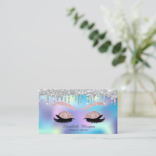 Elegant Glitter steekt faux Lashes Blue Holographi Visitekaartje (Staand voorkant)