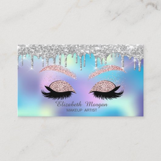 Elegant Glitter steekt faux Lashes Blue Holographi Visitekaartje (Voorkant)
