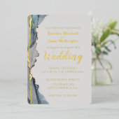 Elegant Glitter Stof Blauw Goud Folie Uitnodiging (Staand Voorkant)