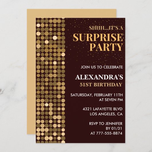 Elegant Glitter Surprise party Goud 51ste verjaard Kaart (Voorkant / Achterkant)