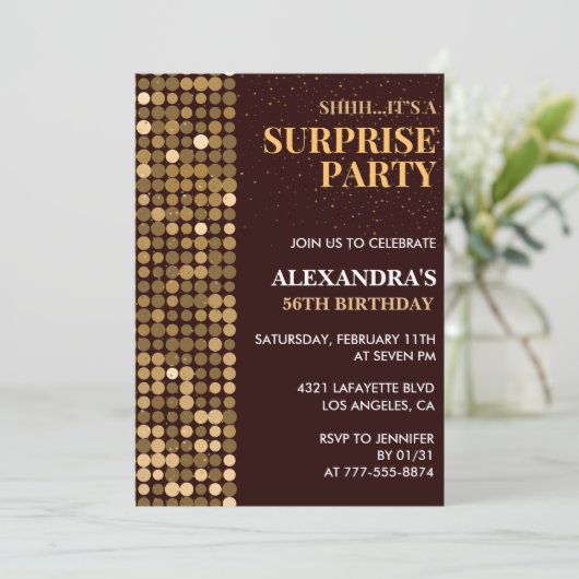Elegant Glitter Surprise party Goud 56ste verjaard Kaart (Staand voorkant)