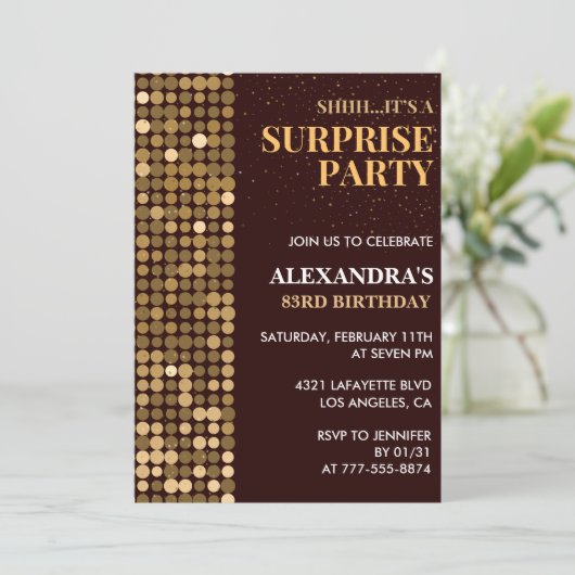 Elegant Glitter Surprise party Goud 83ste verjaard Kaart (Staand voorkant)