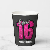 Elegant Glitter Sweet 16 Birthday Specialized Papieren Bekers (Achterkant)