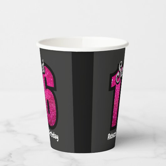 Elegant Glitter Sweet 16 Birthday Specialized Papieren Bekers (Links)