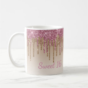 Elegant Glitter Sweet 16 Glam Script Ombré Sparkl Koffiemok