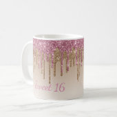 Elegant Glitter Sweet 16 Glam Script Ombré Sparkle Koffiemok (Voorkant links)
