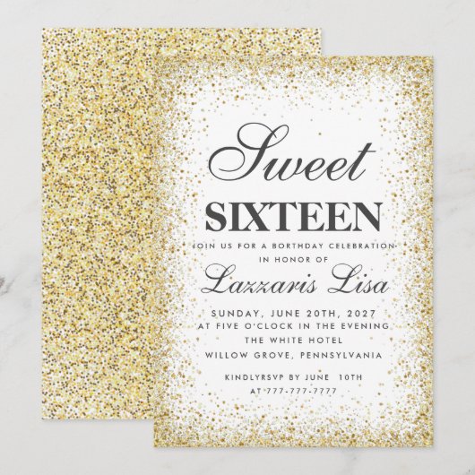 Elegant Glitter Sweet 16 Witte Verjaardag Kaart (Voorkant / Achterkant)