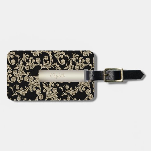 Elegant Glitter Swirls - Gepersonaliseerd Bagagelabel (Voorkant horizontaal)