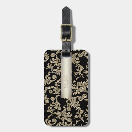 Elegant Glitter Swirls - Gepersonaliseerd Bagagelabel (Voorkant verticaal)