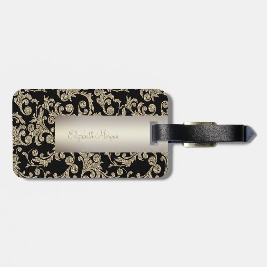 Elegant Glitter Swirls - Gepersonaliseerd Bagagelabel (Achterkant horizontaal)