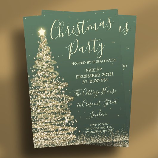 Elegant Glitter Tree Green Kerstparty Kaart