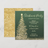 Elegant Glitter Tree Green Kerstparty Kaart (Voorkant / Achterkant)