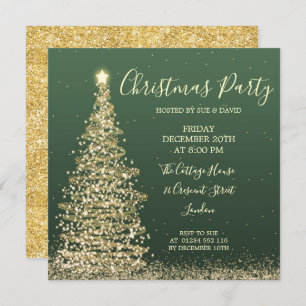 Elegant Glitter Tree Green Kerstparty Kaart