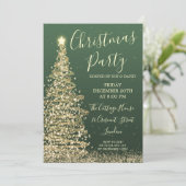 Elegant Glitter Tree Green Kerstparty Kaart (Staand voorkant)