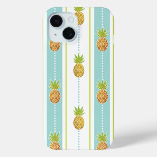 Elegant Glitter Tropical Pineapple Stripes Pattern iPhone 15 Case