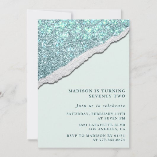 Elegant Glitter uitnodigingen 72ste verjaardag Gla (Voorkant)