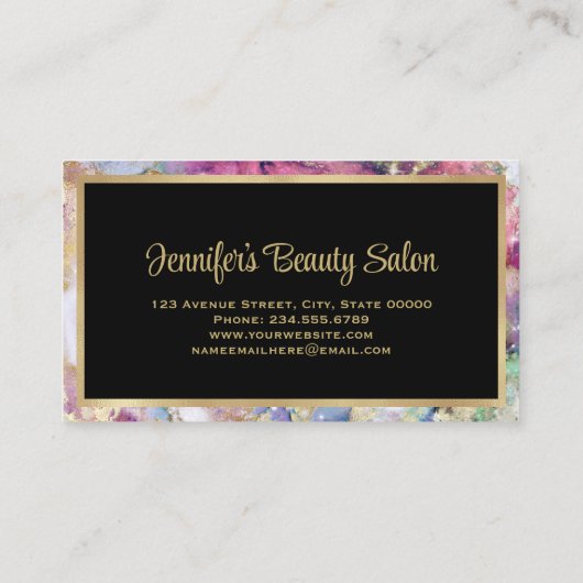 Elegant Glitter Waterverf Marble Gold Foil Visitekaartje (Achterkant)