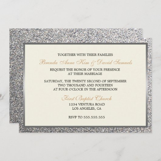 Elegant Glitter Wedding Invitation Kaart (Voorkant / Achterkant)