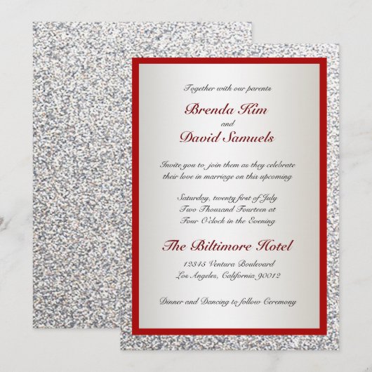 Elegant Glitter Wedding Invitation Kaart (Voorkant / Achterkant)