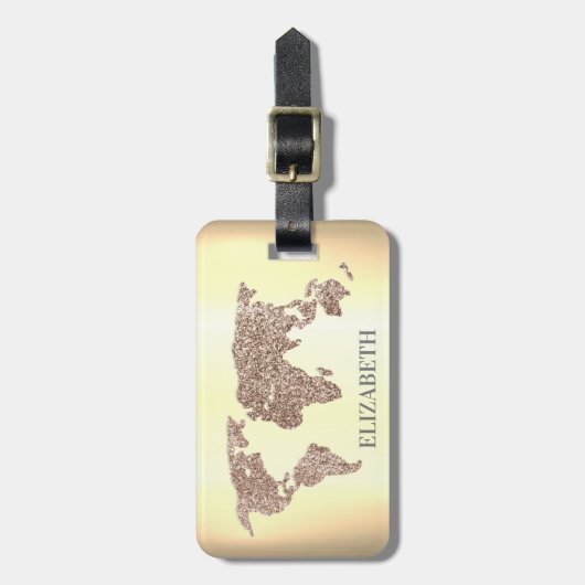 Elegant Glitter Wereldkaart Reis Bagagelabel (Voorkant verticaal)