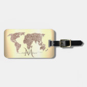 Elegant Glitter Wereldkaart Travel Monogram Bagagelabel (Voorkant horizontaal)