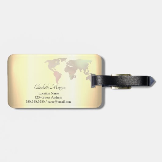 Elegant Glitter Wereldkaart Travel Monogram Bagagelabel (Achterkant horizontaal)