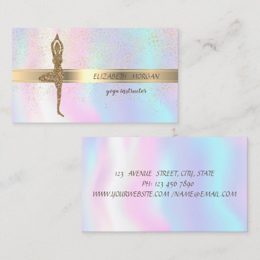 Elegant Glitter Yoga Girl, Confetti, holografisch Visitekaartje (Voorkant / Achterkant)