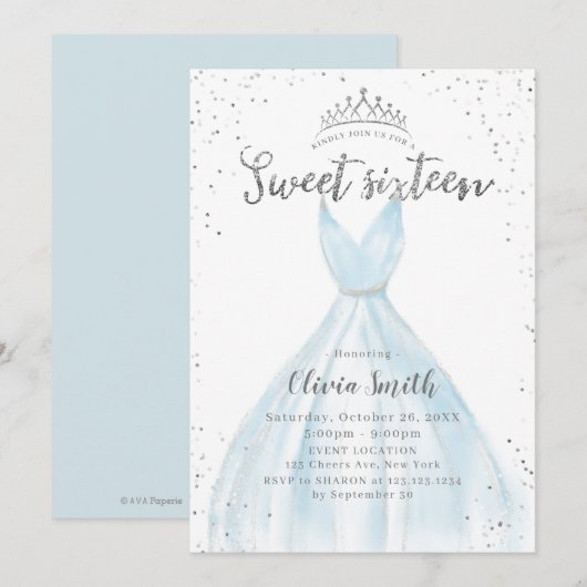 Elegant glitter zilverblauw dress zoet 16 in kaart (Voorkant / Achterkant)