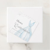 Elegant glitter zilverblauw quinceañera bedankjes labels (In situ)