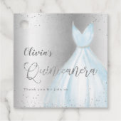Elegant glitter zilverblauw quinceañera bedankjes labels (Voorkant)