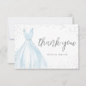Elegant glitter zilverblauw quinceañera bedankkaart (Voorkant)